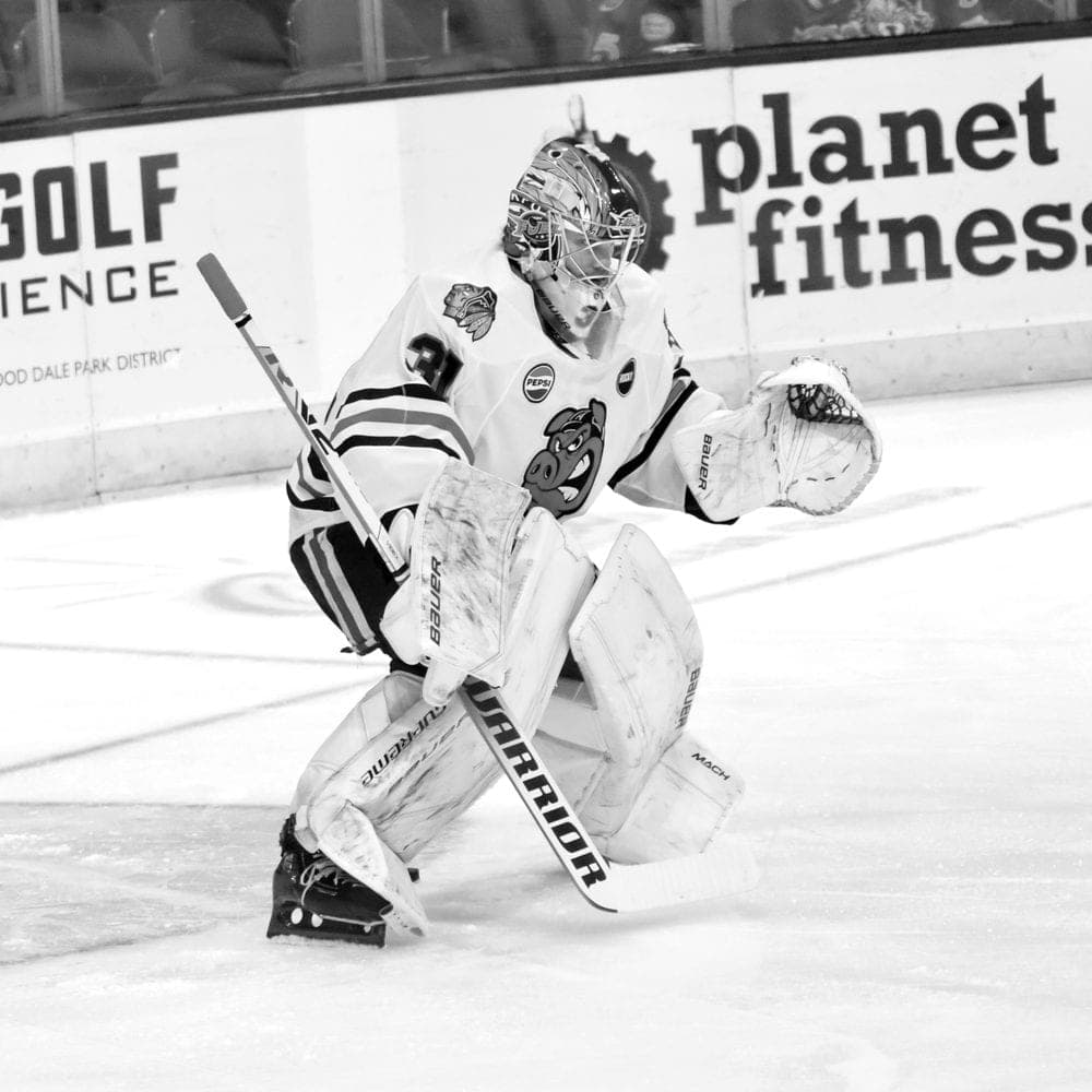 Cam Gray flashing the glove for the Rockford IceHogs.