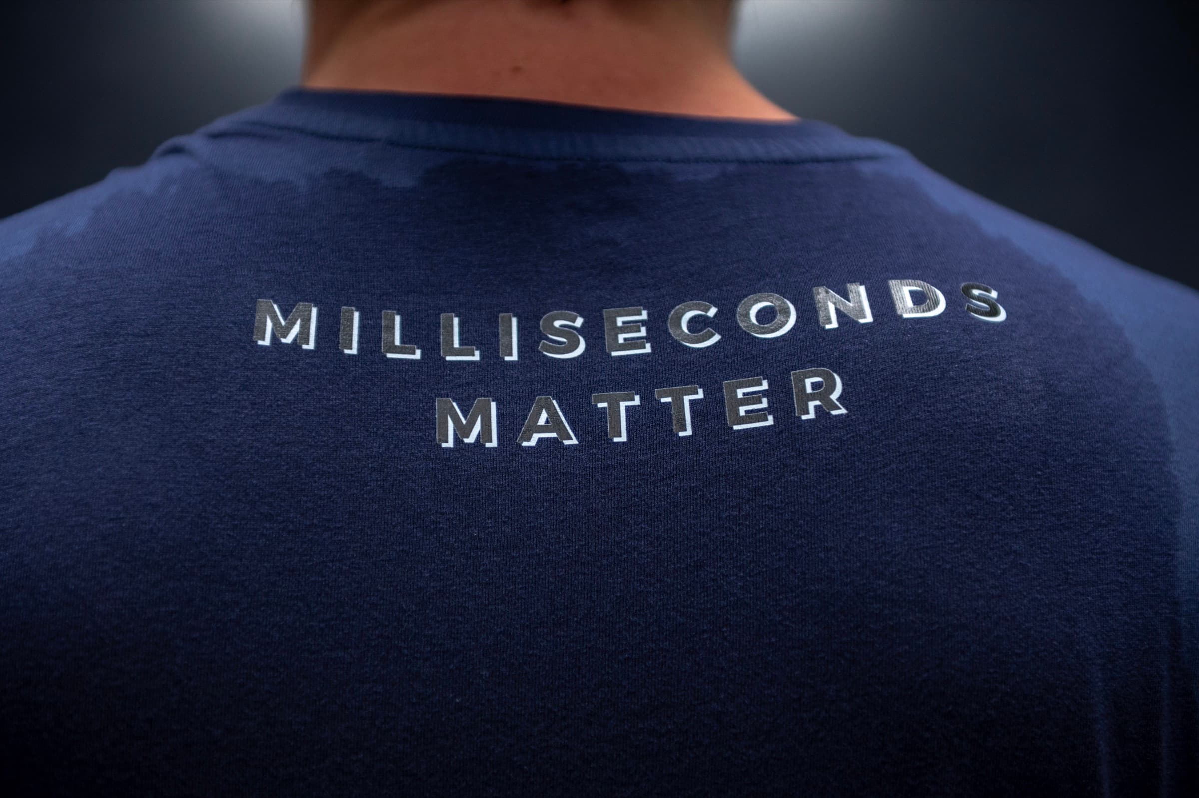 The AESV ‘Milliseconds Matter’ mark on a training shirt